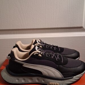 Puma Wild Rider Vintage Sneakers Black Grey Cream Size 9